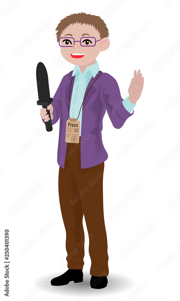 Obraz premium Children illustration with a journalist boy.