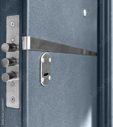 Dark Blue Steel Metallic Door With Lock photo