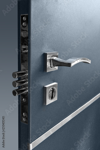 Dark Blue Steel Metallic Door With Lock photo