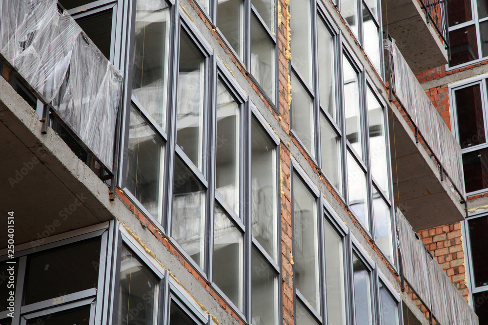New residential area. Construction of a residential multi-storey building. 