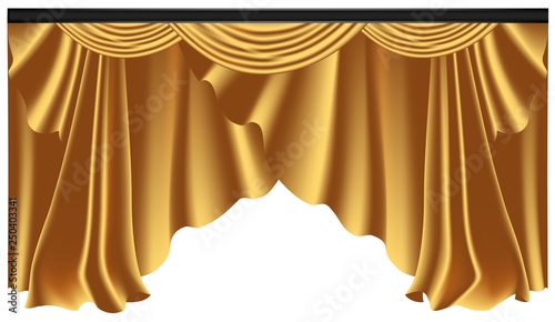 Yellow luxury curtains and draperies on white background