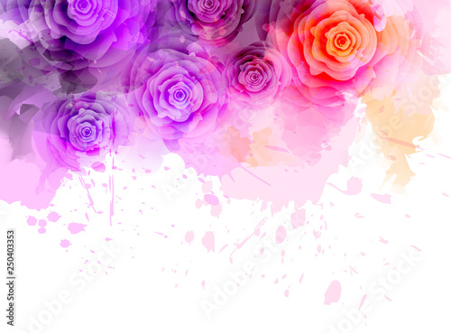 Watercolor background with roses