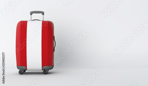 Travel suitcase with the flag of Peru. Holiday destination. 3D Render