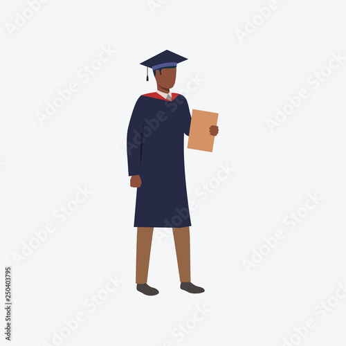Black graduate standing and holding diploma
