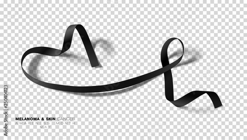 Melanoma and Skin Cancer Awareness Month. Black Color Ribbon Isolated On Transparent Background. Vector Design Template For Poster.