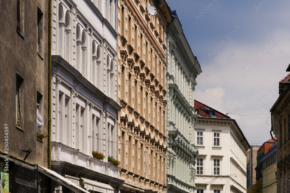 Colorful buildings in street of Bratislava, Slovakia.