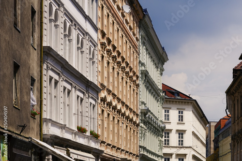 Colorful buildings in street of Bratislava, Slovakia.