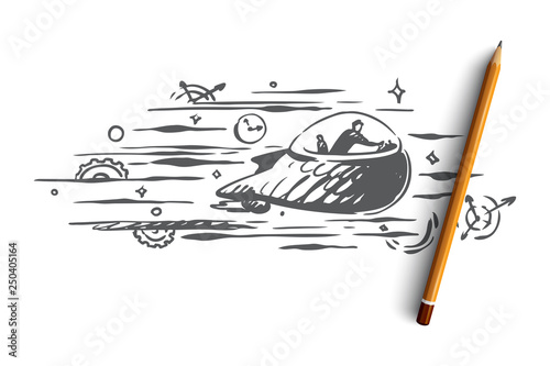 Time machine, time, travel, future, past concept. Hand drawn isolated vector.