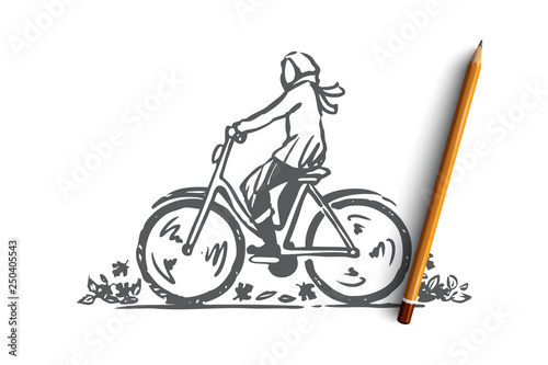 Autumn, bicycle, fall, park, ride concept. Hand drawn isolated vector.