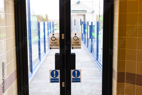 Disabled people entrance to the building. Doors for the special entrance for disabled people