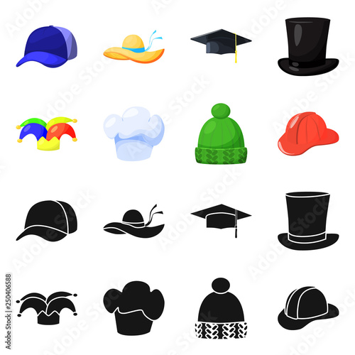 Vector design of clothing and cap symbol. Collection of clothing and beret vector icon for stock.