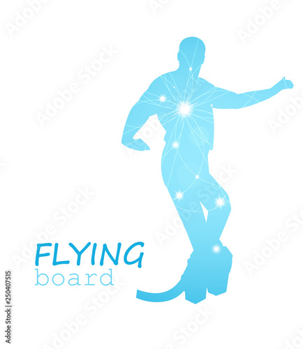 Abstract silhouette. Flying board man. Blue and white tones.
