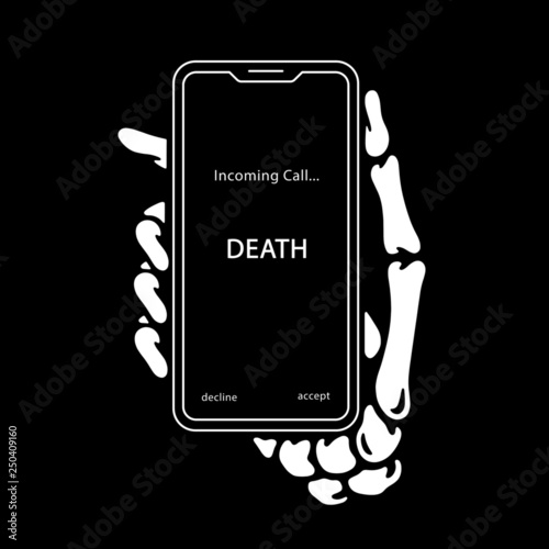INCOMING CALL SKELETON HAND WITH PHONE BLACK BACKGROUND