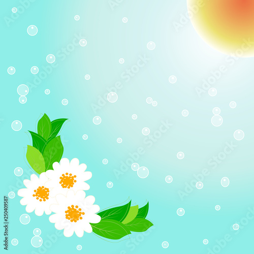 Spring time vector background with leaves and flowers