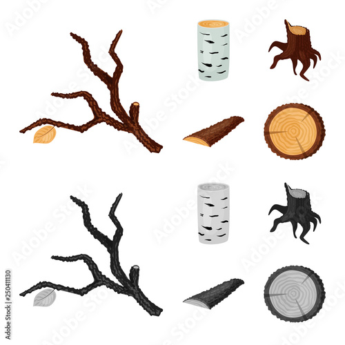 Vector design of tree   and raw  sign. Set of tree   and construction stock symbol for web.