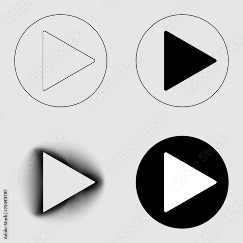 Play button sign thin line and blend icons set. Group object flat style on transparent gray background. Eps 10 vector illustration.