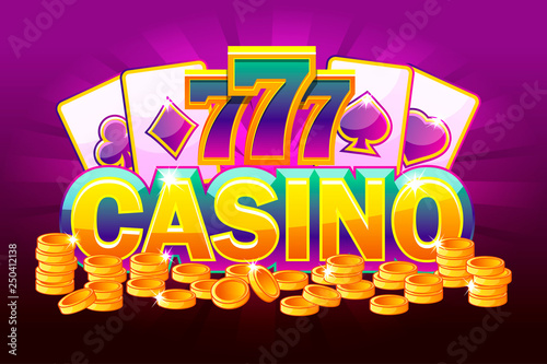 Casino banner. Symbols poker, 777, Playing Cards and money. Vector illustration for casino, slots, roulette and game UI. Objects on a separate layer