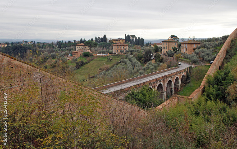 the cityscape of italian city Siena in Tuscany region