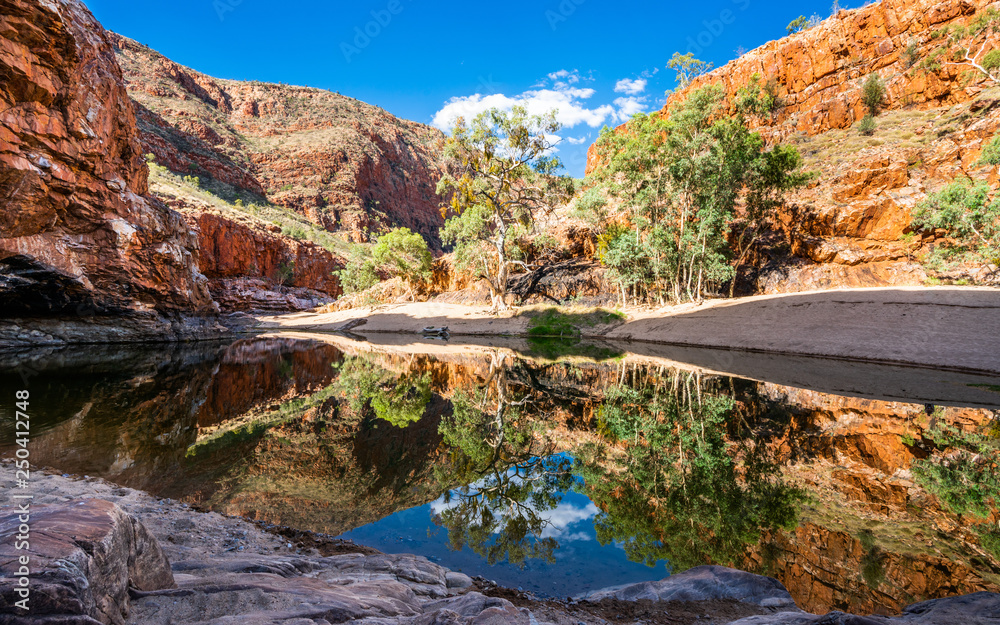Scenic view of Ormiston gorge water hole in the West MacDonnell Ranges outback Australia