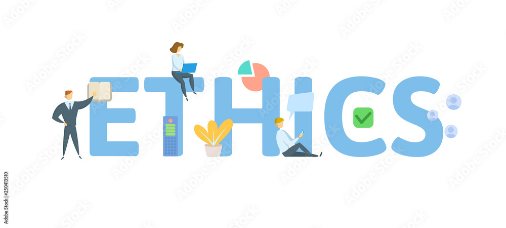 ETHICS. Concept with people, letters and icons. Colored flat vector illustration. Isolated on white background. ETHICS. Concept with people, letters and icons. Colored flat vector illustration. Isolated on white background.