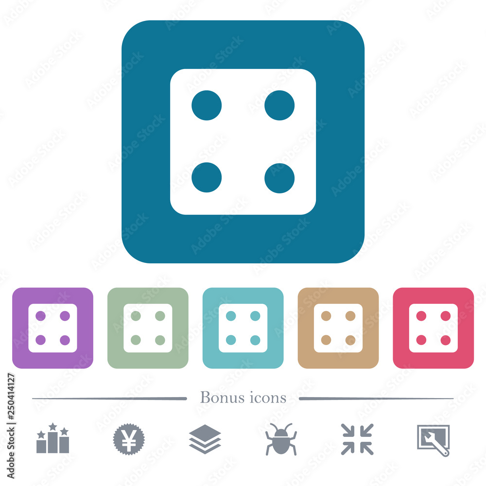 Dice four flat icons on color rounded square backgrounds Dice four flat icons on color rounded square backgrounds