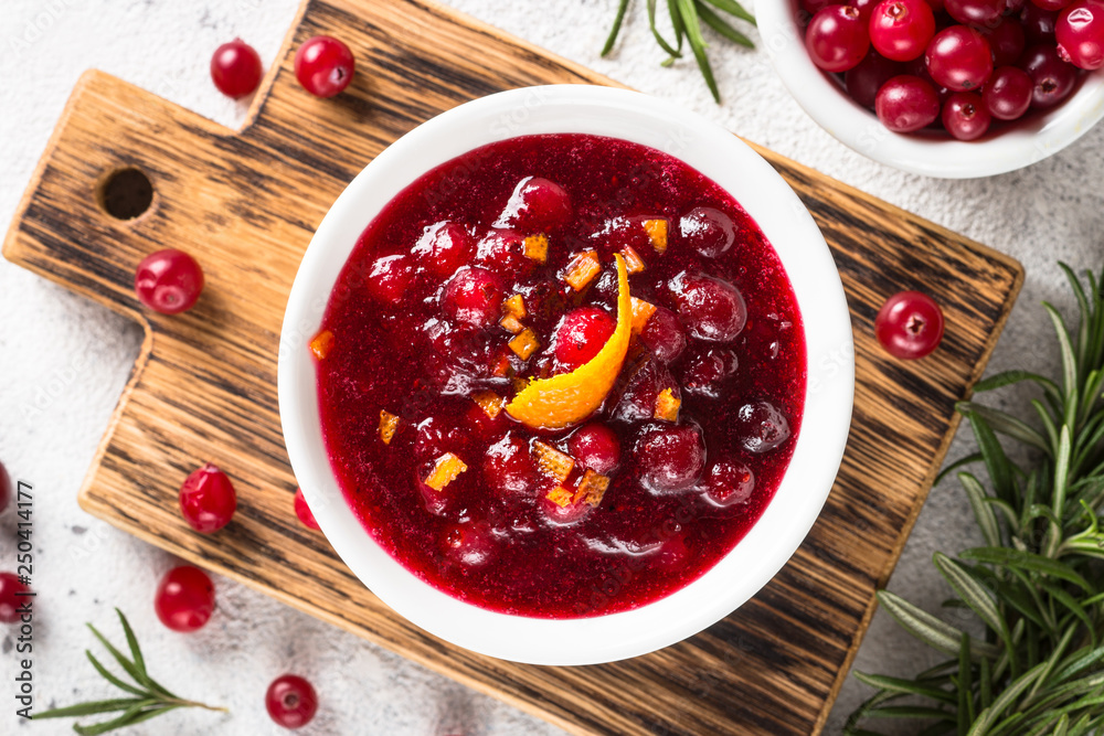 Cranberry sauce in a bowl top view. Cranberry sauce in a bowl top view.