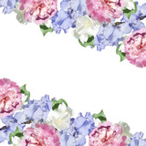 Beautiful floral background of irises, peonies and Jasmine