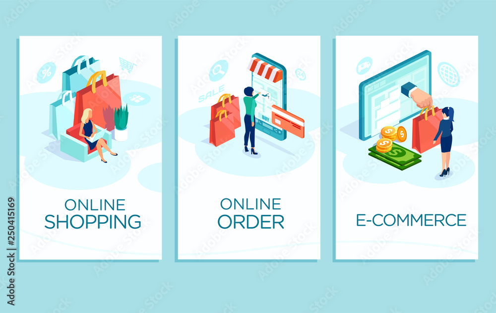Vector banner, mobile app templates of women buying clothes in the internet Vector banner, mobile app templates of women buying clothes in the internet