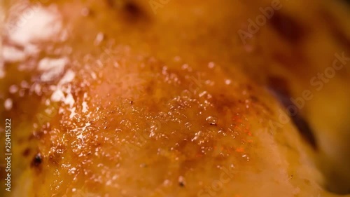 Frying Chicken Turkey roasted skin Extremely Closeup Macro shot cooking video