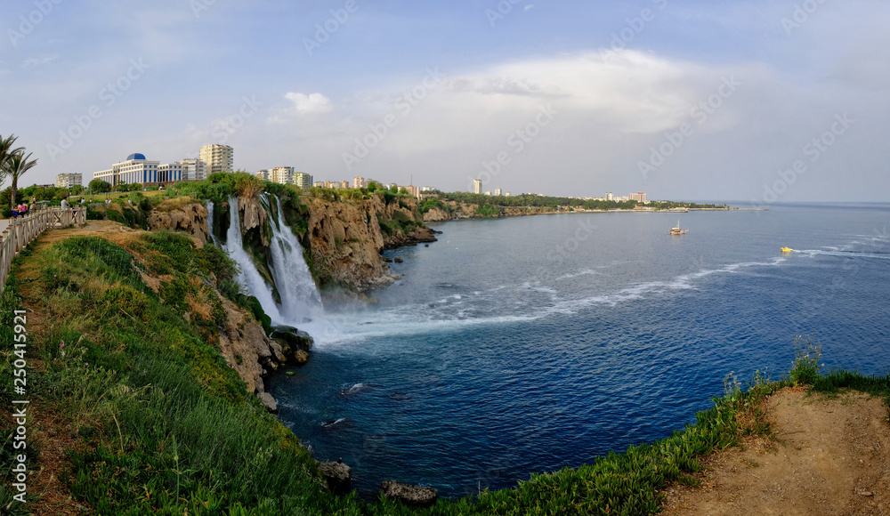 Duden waterfall in Antalya, Turkey in a beautiful summer day