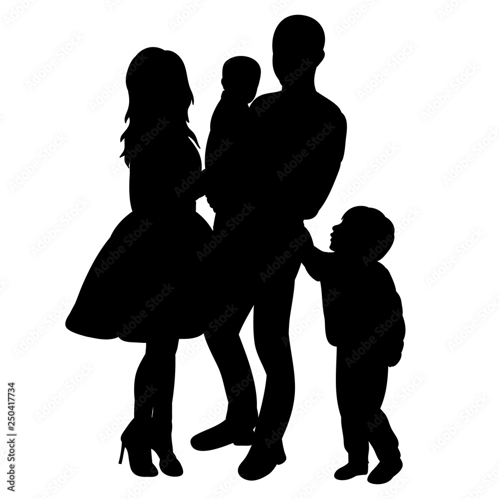 vector, isolated, silhouette with children family, mom, dad and child