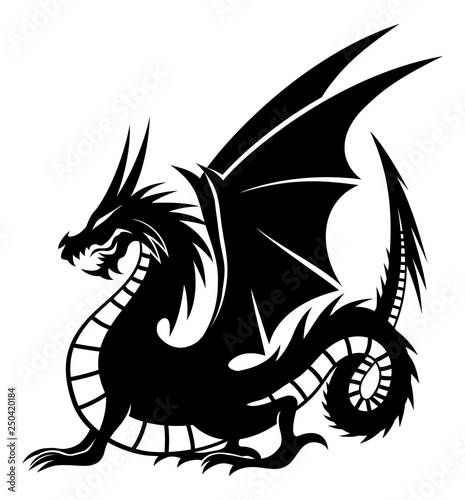 Black dragon sign on a white background.