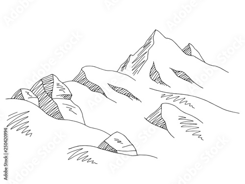 Mountains snow graphic black white landscape sketch illustration vector