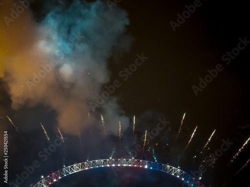 Fototapeta Naklejka Na Ścianę i Meble -  The London New year fireworks display captured from the central Barge on the River Thames