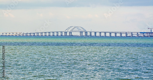 Foto Sea landscape with  Black Sea and  Crimean bridge.