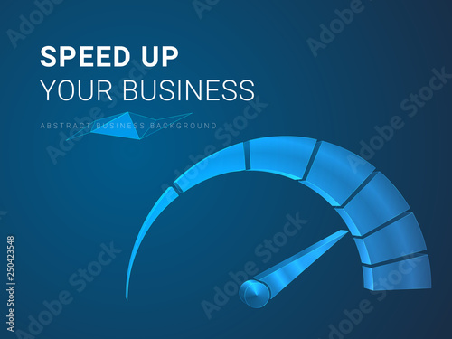 Abstract modern business background vector depicting speeding up a business in shape of a speedometer on blue background.
