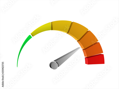 Perspective view of a colorful 3d speedometer vector on white background.