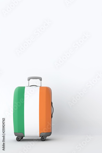 Travel suitcase with the flag of Ireland. Holiday destination. 3D Render