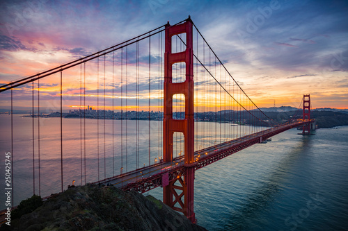 Golden Gate Bridge during Sunrise. San Franciasco, California, USA