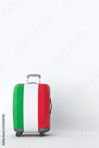 Travel suitcase with the flag of Italy. Holiday destination. 3D Render