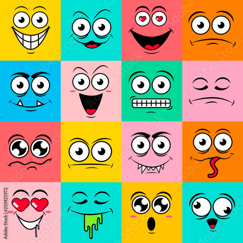 Colorfull set of cute happy smiley emotions,vector illustration
