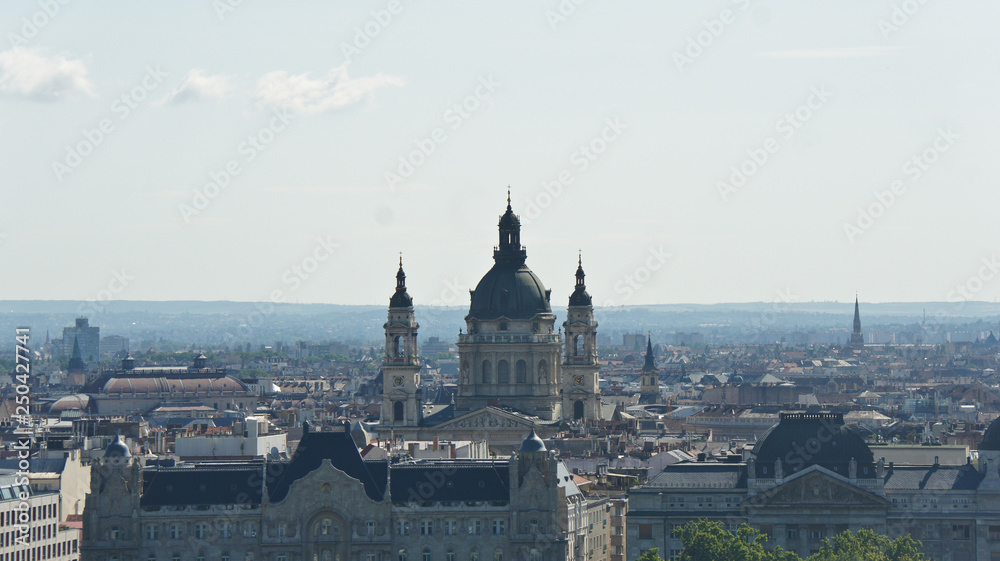 Top view of the Saint Stephen s Basilica and roofs in Budapest, sunny day, Hungary