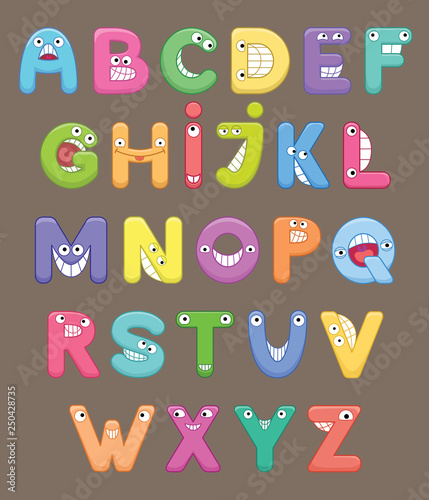 Funny colorful cartoon alphabet. Alphabetical letters ABC for children.