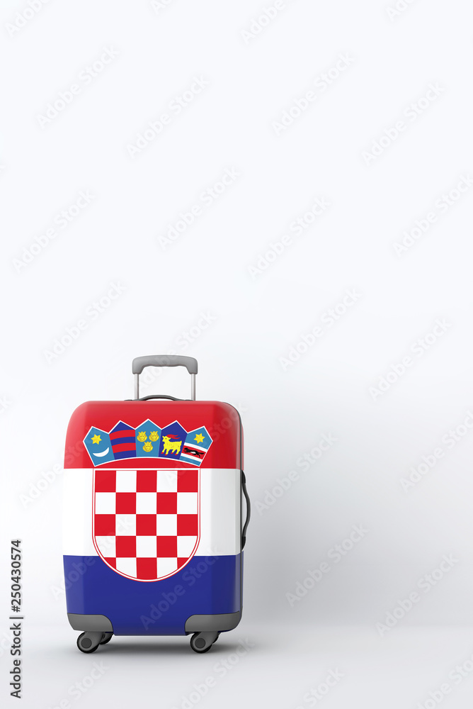 Travel suitcase with the flag of Croatia. Holiday destination. 3D Render