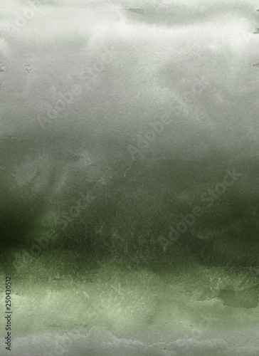 Green ink and watercolor textures on white paper background. Paint leaks and ombre effects. Hand painted abstract image.