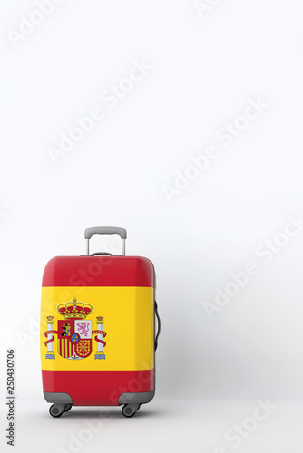 Travel suitcase with the flag of Spain. Holiday destination. 3D Render