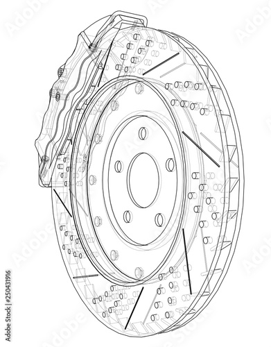 Brake disc outline. Vector rendering of 3d