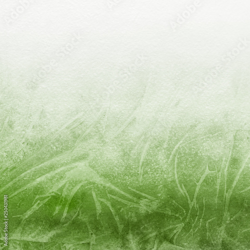 Green ink and watercolor textures on white paper background. Paint leaks and ombre effects. Hand painted abstract image.