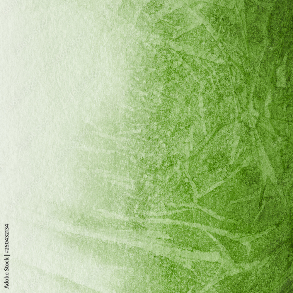 Fototapeta premium Green ink and watercolor textures on white paper background. Paint leaks and ombre effects. Hand painted abstract image.