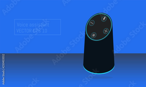 Cartoon picture of Smart speaker, Voice assistant, home automation hub concept in 3D, isometric style. Vector illustration. EPS 10. 